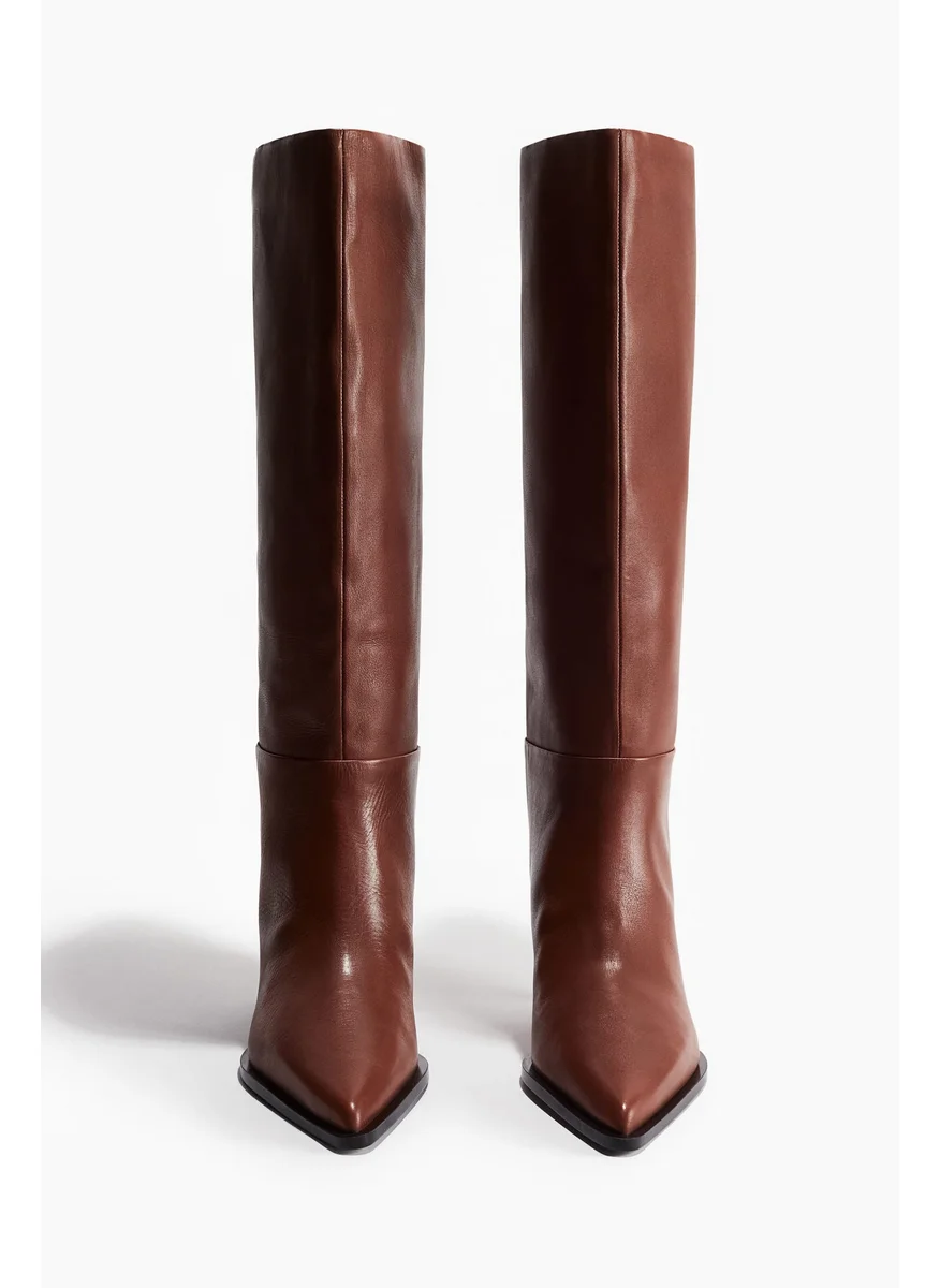 اتش اند ام Pointed Knee-High Leather Boots