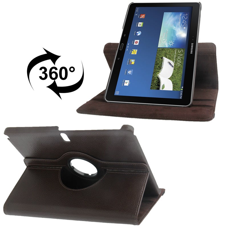 إيروريكس جراب جلدي قابل للدوران 360 درجة، مصنوع من نسيج الليتشي، مزود بحامل عرض بزاوية 2 لجهاز Galaxy Note 10.1 (إصدار 2014) / P600، بني (بني) - Image 1