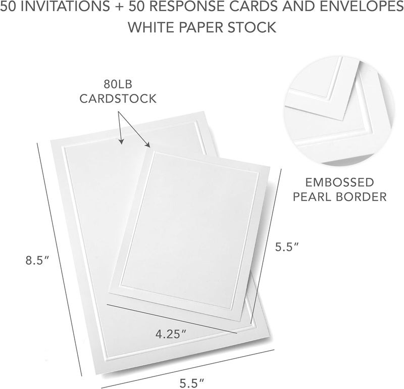 Gartner Studios Pearl White Wedding Invitation Kit with Response Cards - 50 Count - Image 3