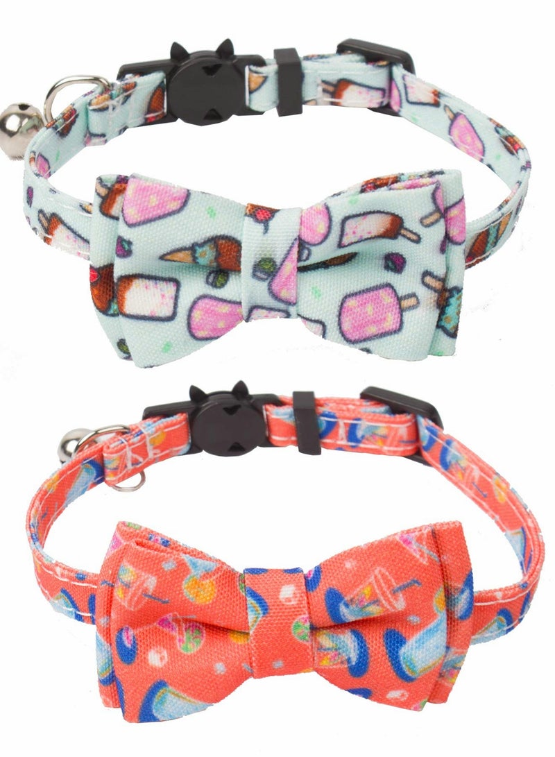 SOLARAE 2 Pcs Cat Collars Bow Tie and Bell Detachable, Cute Detachable Adjustable Summer Bow Tie Kitten Puppy Pet Collar Accessories (Soda and Ice Cream Pattern) - Image 1