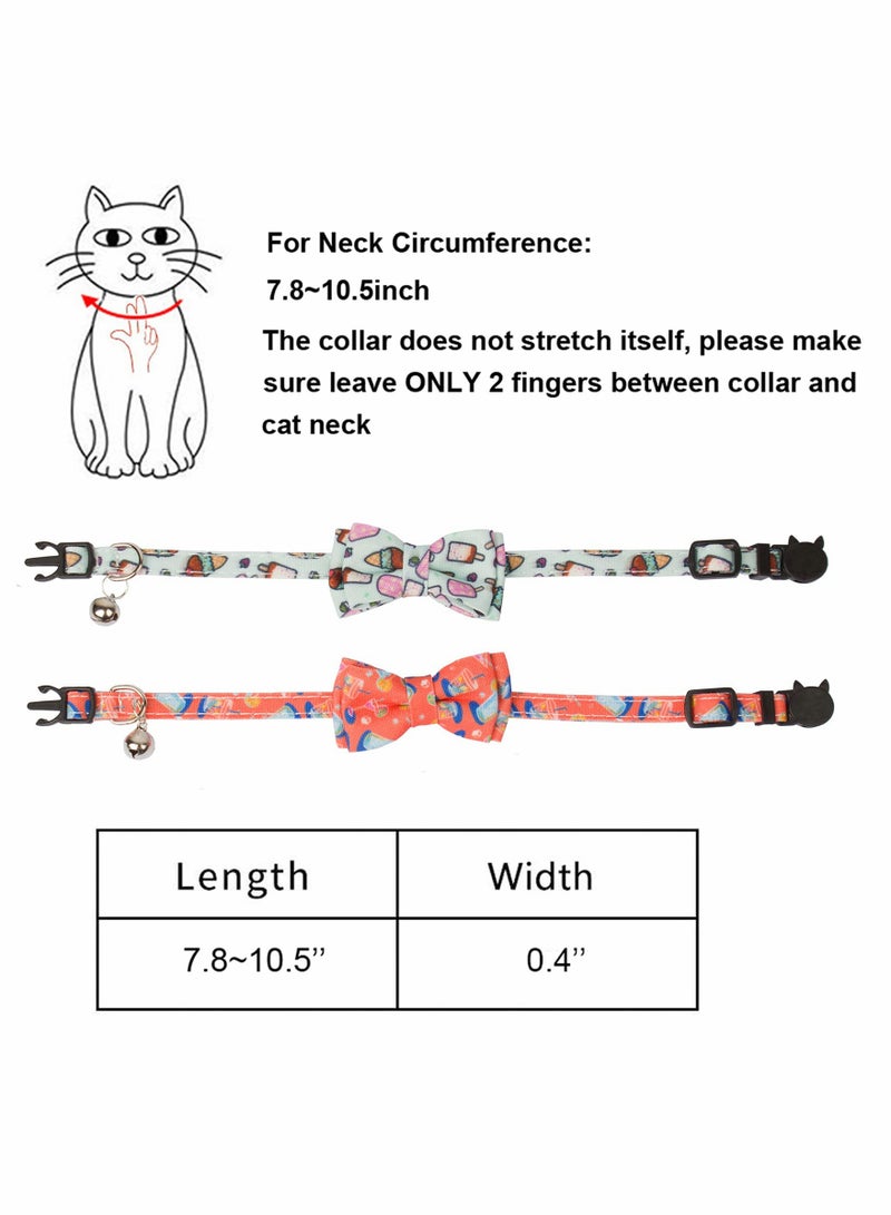 SOLARAE 2 Pcs Cat Collars Bow Tie and Bell Detachable, Cute Detachable Adjustable Summer Bow Tie Kitten Puppy Pet Collar Accessories (Soda and Ice Cream Pattern) - Image 4