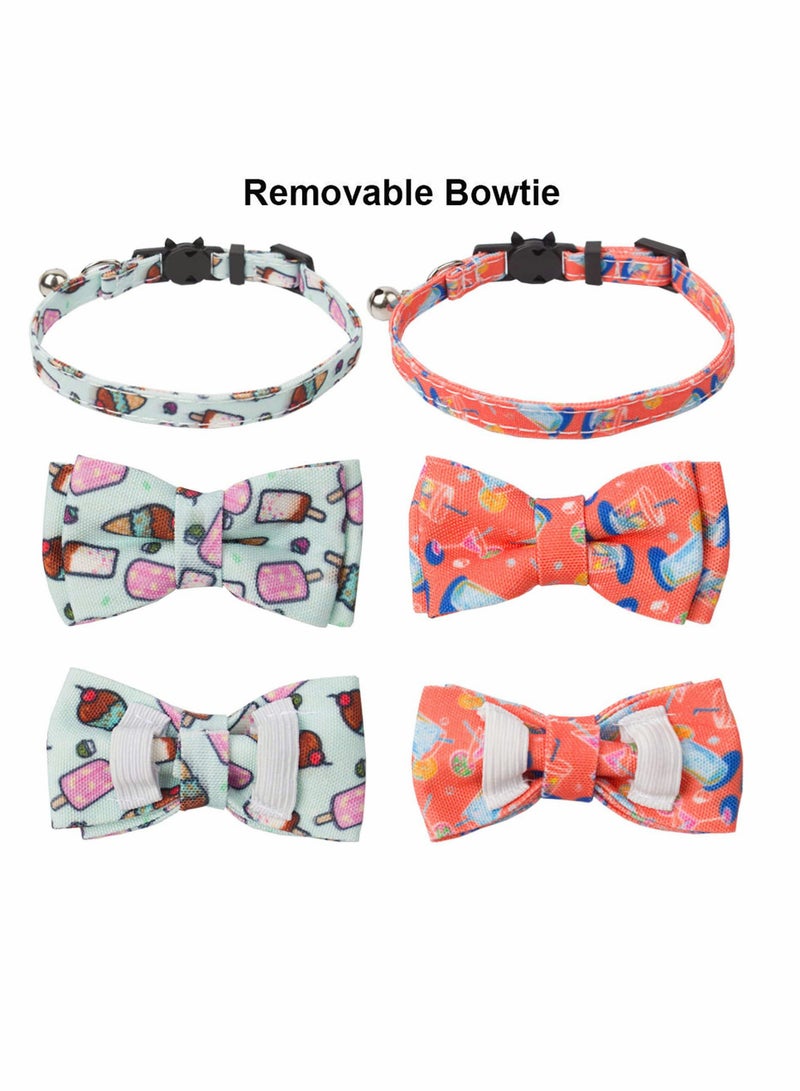 SOLARAE 2 Pcs Cat Collars Bow Tie and Bell Detachable, Cute Detachable Adjustable Summer Bow Tie Kitten Puppy Pet Collar Accessories (Soda and Ice Cream Pattern) - Image 3