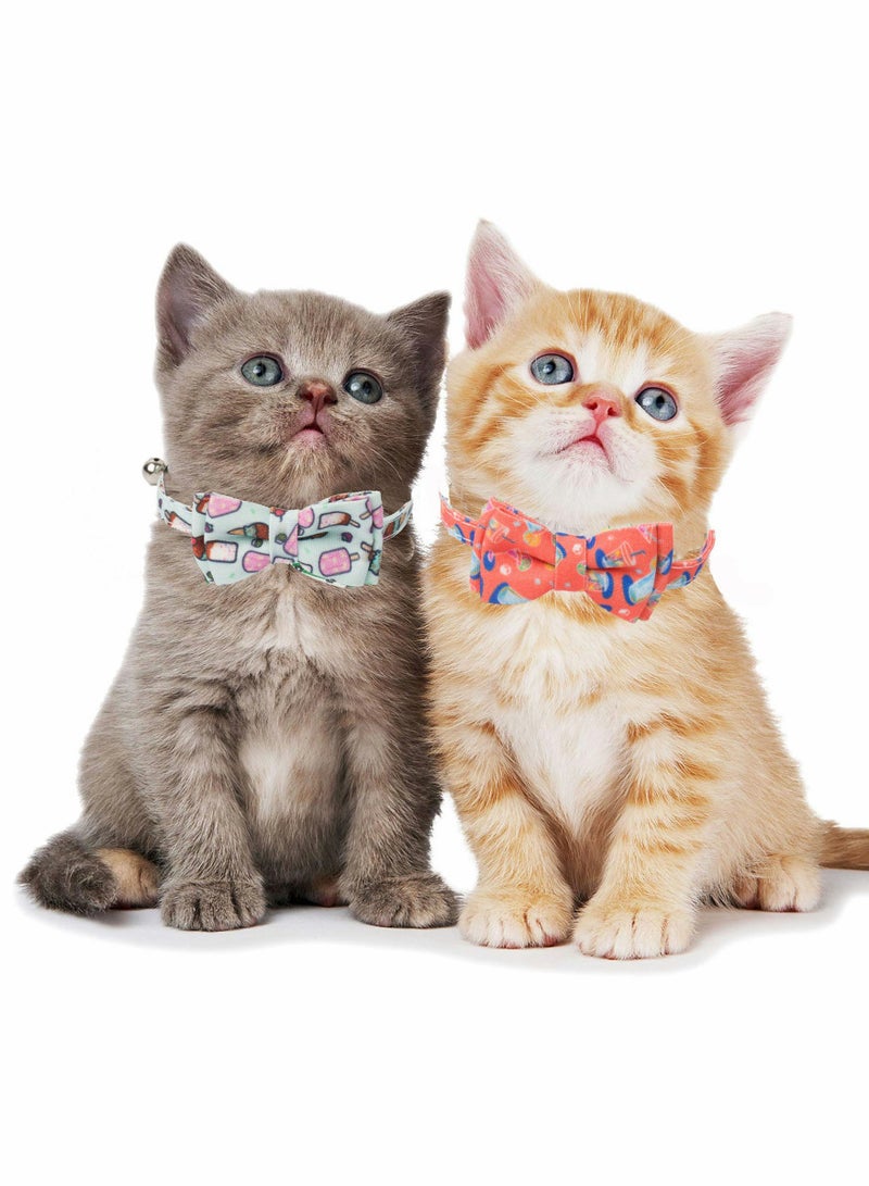 SOLARAE 2 Pcs Cat Collars Bow Tie and Bell Detachable, Cute Detachable Adjustable Summer Bow Tie Kitten Puppy Pet Collar Accessories (Soda and Ice Cream Pattern) - Image 2