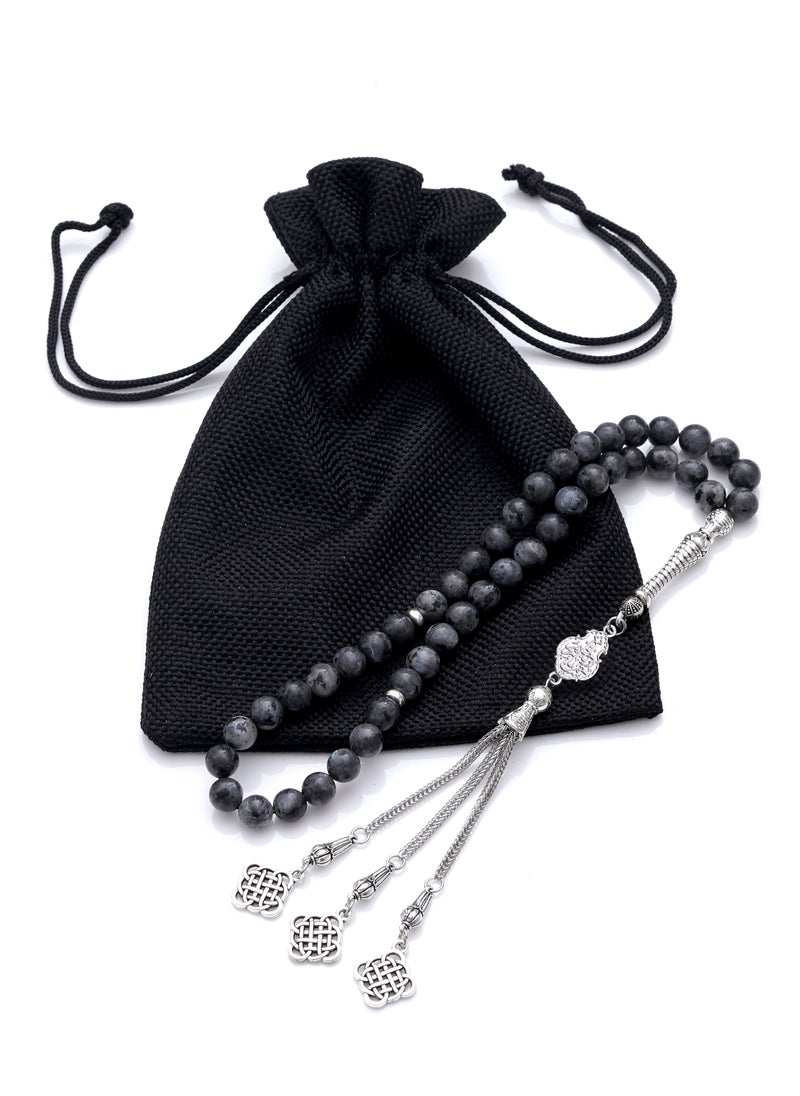 Subhati Prayer Beads (Misbah ) with metal Parts and Labradorite Stone | 8 MM Beads - 45 Pcs | ya rahmunu ya rahim  - Image 3