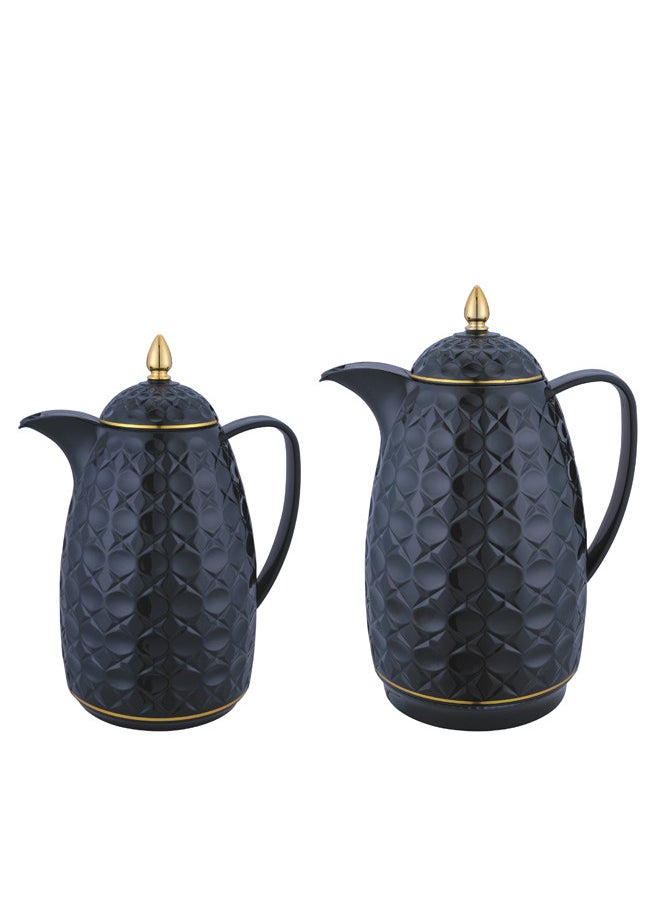 REEM 2-Piece Tea/Coffee Flask Set 0.6L & 1L Black/Gold 