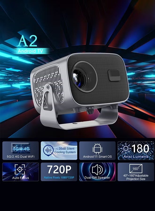 4K LCD Smart Projector with 2.4G+5G Dual WiFi & Bluetooth, Portable Movie Projector with Built-In Apps, Auto Keystone & Electric Focus, Home Theater Projector Compatible with iOS, Android, HDMI & USB