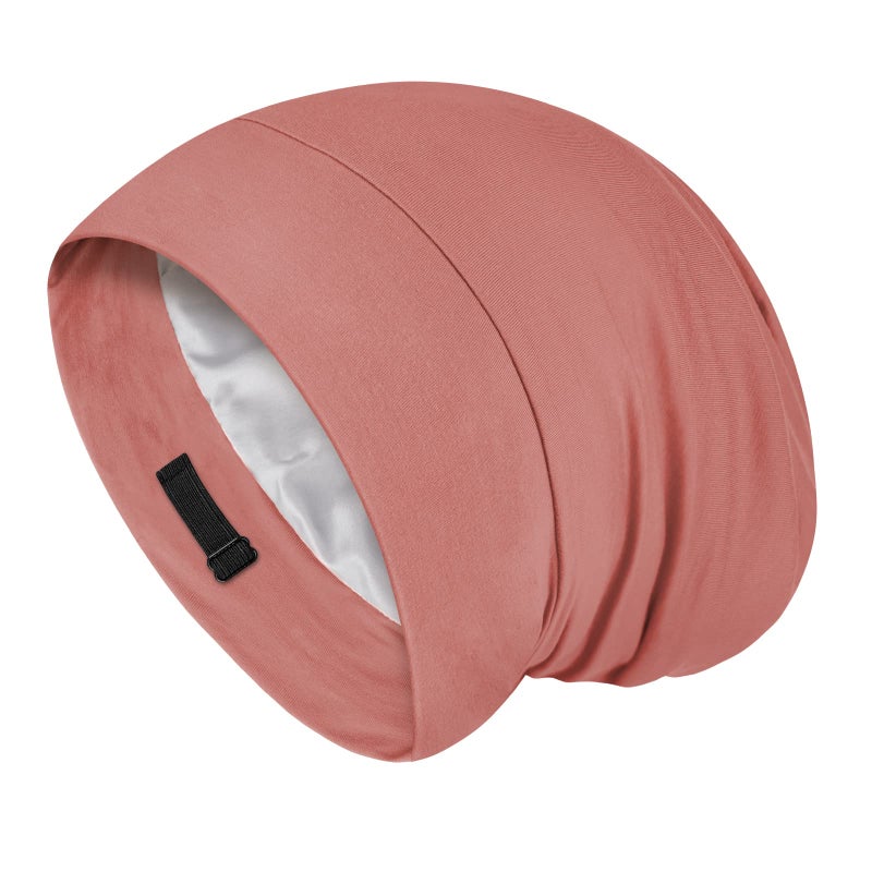 Fittia Satin Hair Bonnet for Sleeping Silky No Frizzy for Curls Care Adjustable Strap for NonSlip Dreadlocks Cap for WomenMen Brown Red - Image 3