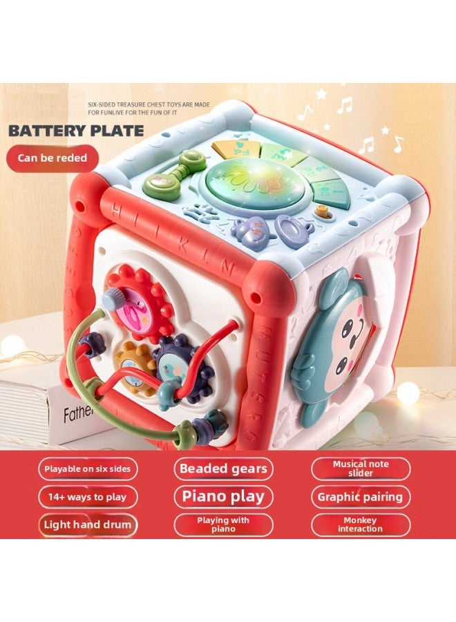 One Piece Baby Toy Handbeat Drum Children's Beat Drum Hexahedron Educational Baby Early Education Music Six-sided Box-Specifications:14-in -1 Six-sided House (Red) 【Upgraded Version】】 - Image 1