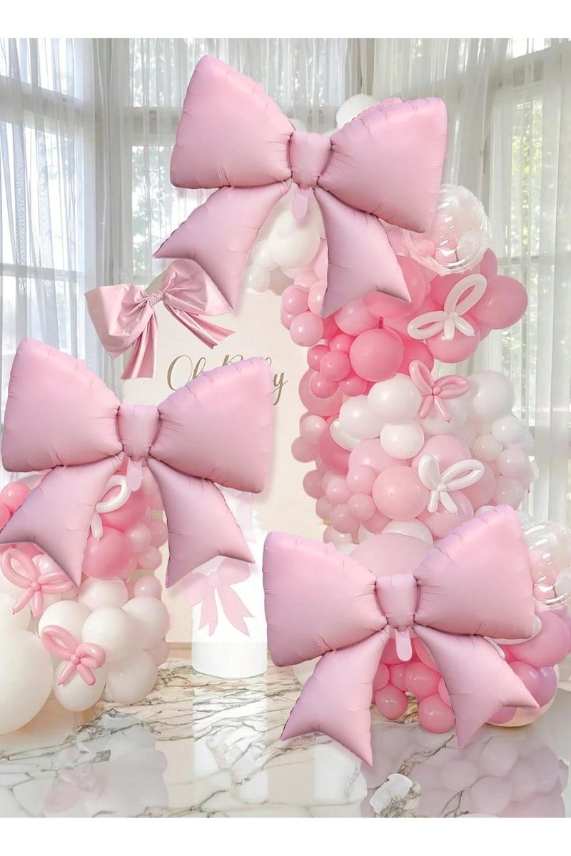 Birthday Decoration Pink Bow Balloons Set of 3 Pieces for Celebrating Birthdays, Baby Showers, Gender Reveal Parties, Graduations, and All Special Occasions - Image 1