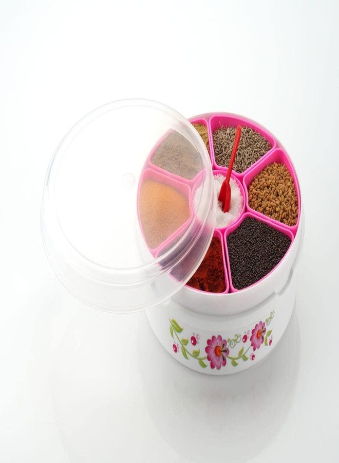 MAGIC SPOON Spice Container Spice Box Masala Box Masala Container (White, Pink,1100 ml) - Image 1