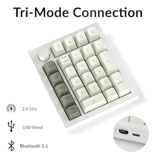 Keychron Q0 Max Wireless Custom Mechanical Numpad, 2.4 GHz/Bluetooth 5.1/Wired QMK Number Pad, RGB Hot-Swappable with Gateron Banana Switch for Laptop Mac Windows Linux - White - Image 3