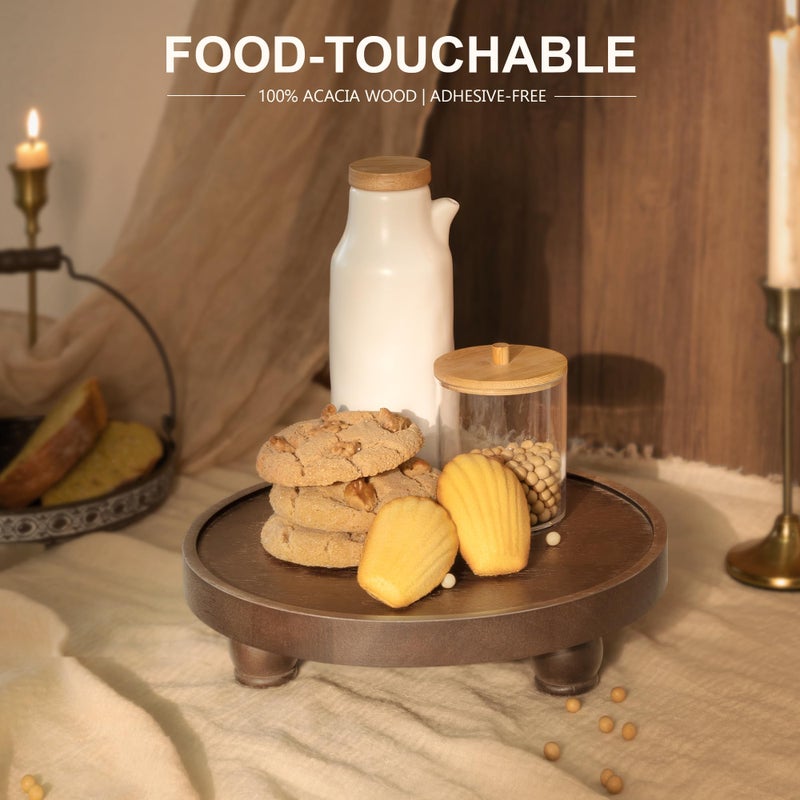 EOSAHR Farmhouse Wood Riser for Home Decor â€“ Acacia Wood Round Pedestal Stand for Bathroom Decor & Kitchen Sink â€“ Decorative Tray for Soap Dispenser, Plant & Cupcake (Dark Acacia) - Image 4