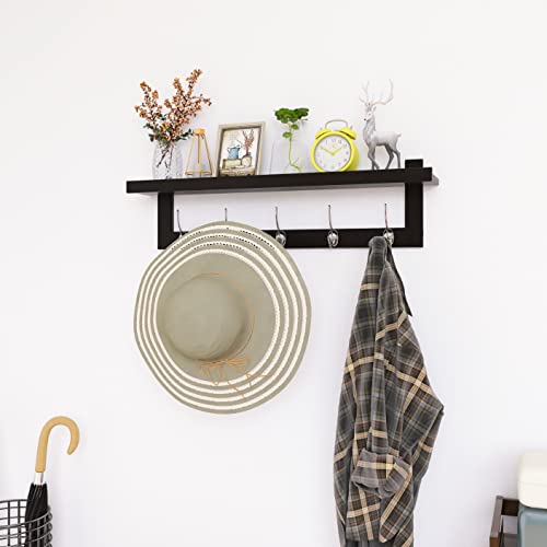 SMIBUY Coat Hooks with Shelf WallMounted 292 Inch Entryway Coat Rack for Wall Bamboo Hanging Shelf with 5 Double Metal Hooks for Bathroom Bedroom Kitchen Living Room Mudroom BlackSilver - Image 3
