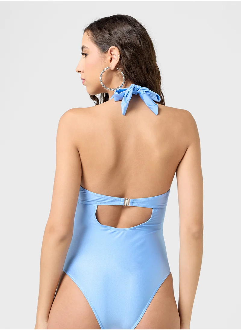 Ginger Halter Neck Side Ruching Swimsuit