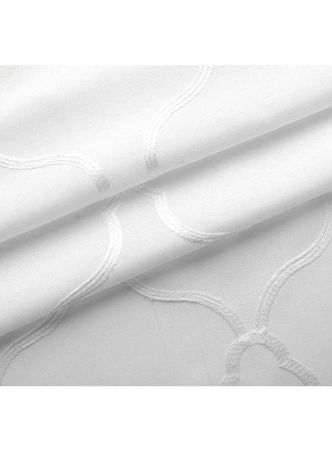 MIUCO Moroccan Embroidered Semi Sheer Curtains Faux Linen Grommet Window Curtains for Bedroom Living Room 84 Inches Long 2 Panels Pure White - Image 4