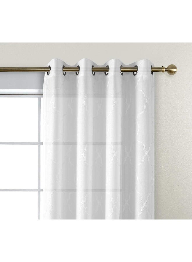 MIUCO Moroccan Embroidered Semi Sheer Curtains Faux Linen Grommet Window Curtains for Bedroom Living Room 84 Inches Long 2 Panels Pure White - Image 3