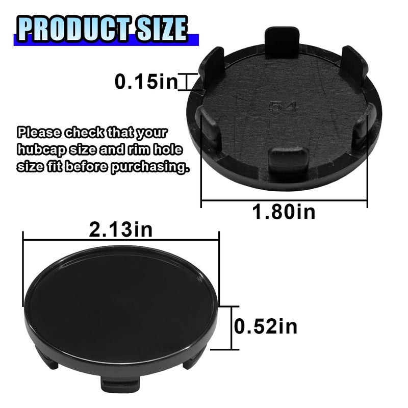 DUSCOKE 4PCS Car Wheel Center Cap, ABS Snap-in Wheel Hub Cap with 54mm/2.13'' Outer Diameter, 51mm/2'' Inner Diameter, Universal Rim Center Hub Caps Cover Accessories for Car Truck SUV (Black) - Image 2