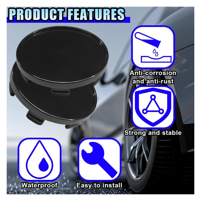 DUSCOKE 4PCS Car Wheel Center Cap, ABS Snap-in Wheel Hub Cap with 54mm/2.13'' Outer Diameter, 51mm/2'' Inner Diameter, Universal Rim Center Hub Caps Cover Accessories for Car Truck SUV (Black) - Image 4