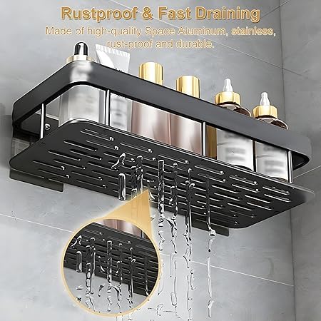 KACHKIT 1 Pcs Aluminium Self Adhesive Bathroom Organizer, Bathroom Shelves, Bathroom Shelf, Wall Stand, Bathroom Organiser Without Drill,(Pack of 1, Black) - Image 2