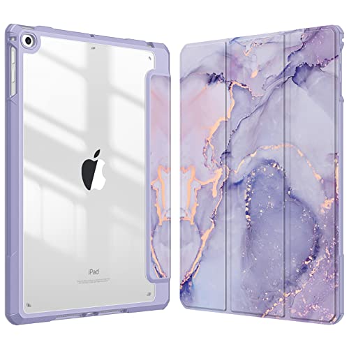 Fintie Hybrid Slim Case for iPad 6th / 5th Generation (2018/2017), iPad Air 2 / Air 1 (9.7 Inch) - [Built-in Pencil Holder] Shockproof Cover with Clear Transparent Back Shell, Lilac Marble - Image 1