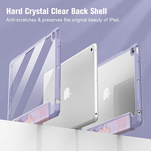Fintie Hybrid Slim Case for iPad 6th / 5th Generation (2018/2017), iPad Air 2 / Air 1 (9.7 Inch) - [Built-in Pencil Holder] Shockproof Cover with Clear Transparent Back Shell, Lilac Marble - Image 5