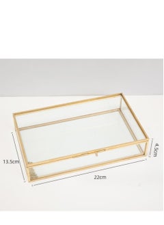 Golden Golden Vintage Clear Glass Jewelry Box with Gray Velvet Organizer  - Image 2