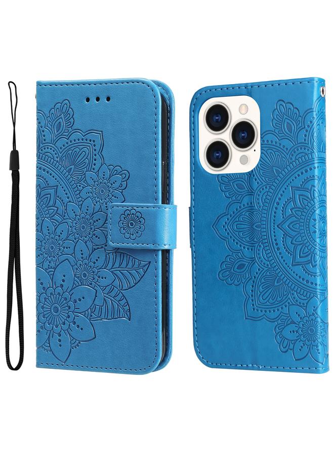 S-TOP Case For iPhone 14 Pro 7-petal Flowers Embossing Leather Case - Image 1