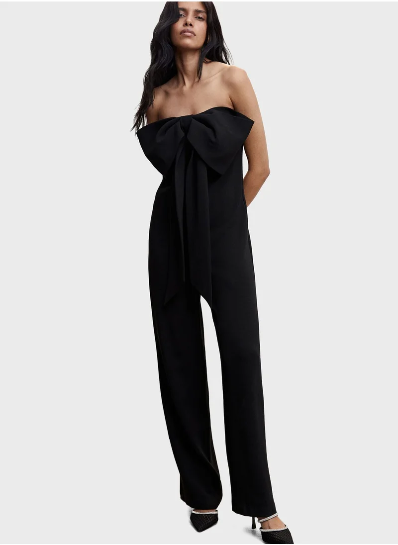 MANGO Bardot Bow Detail Jumpsuit