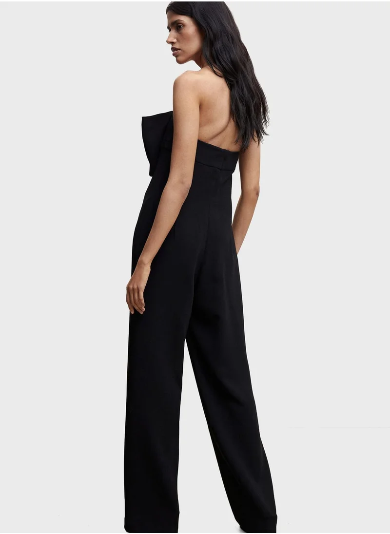 MANGO Bardot Bow Detail Jumpsuit