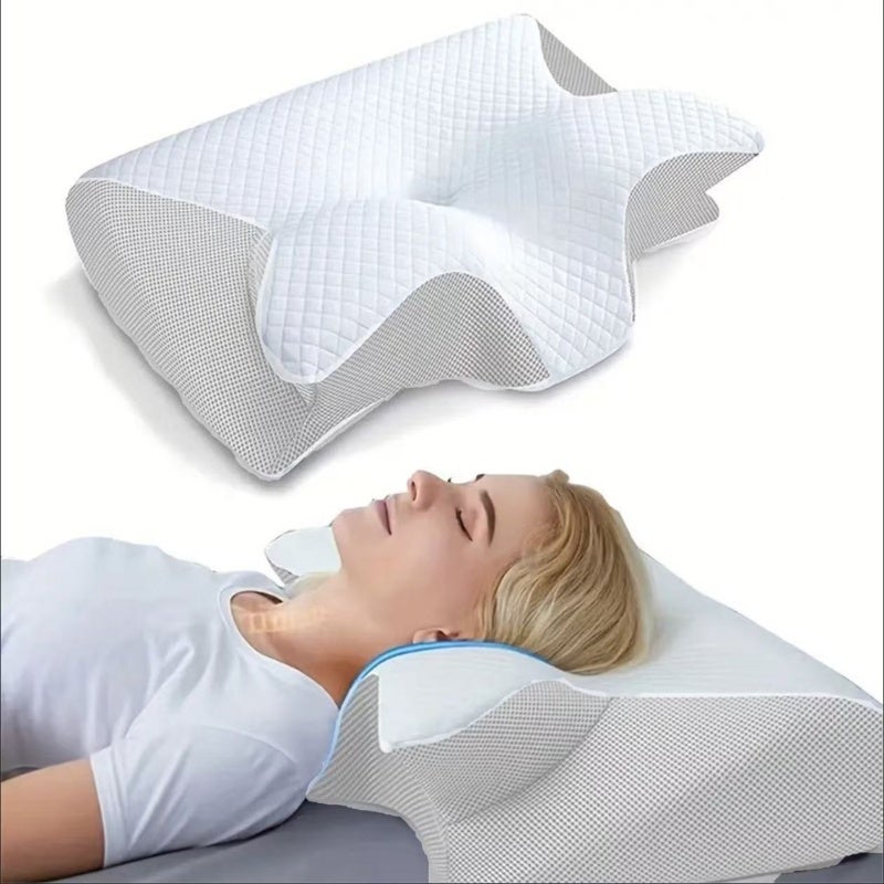 Cervical Neck Pillow: Grey Butterfly-shaped Curve Corrects Cervical Curvature - Three-zone Design Dynamically Fits Neck And Shoulders Memory Foam Pillow for Home Hotel Use - Image 4