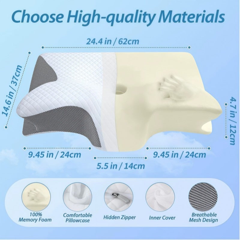 Cervical Neck Pillow: Grey Butterfly-shaped Curve Corrects Cervical Curvature - Three-zone Design Dynamically Fits Neck And Shoulders Memory Foam Pillow for Home Hotel Use - Image 3