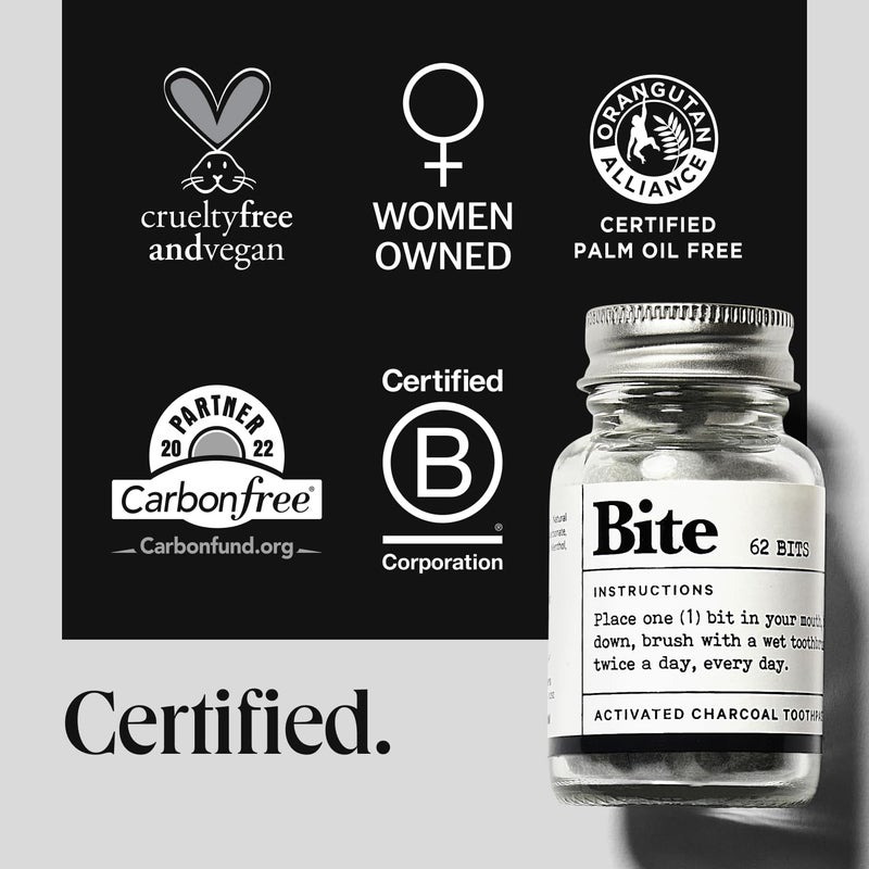 Bite Whitening Toothpaste Tablets â€“ 2 Months â€“ Fluoride Free, Nano Hydroxyapatite + Xylitol, Mint Charcoal â€“ Vegan, Cruelty-Free, Made in USA, Sensitive Teeth, Travel Size, (2 Bottles, 124 Tabs) - Image 5