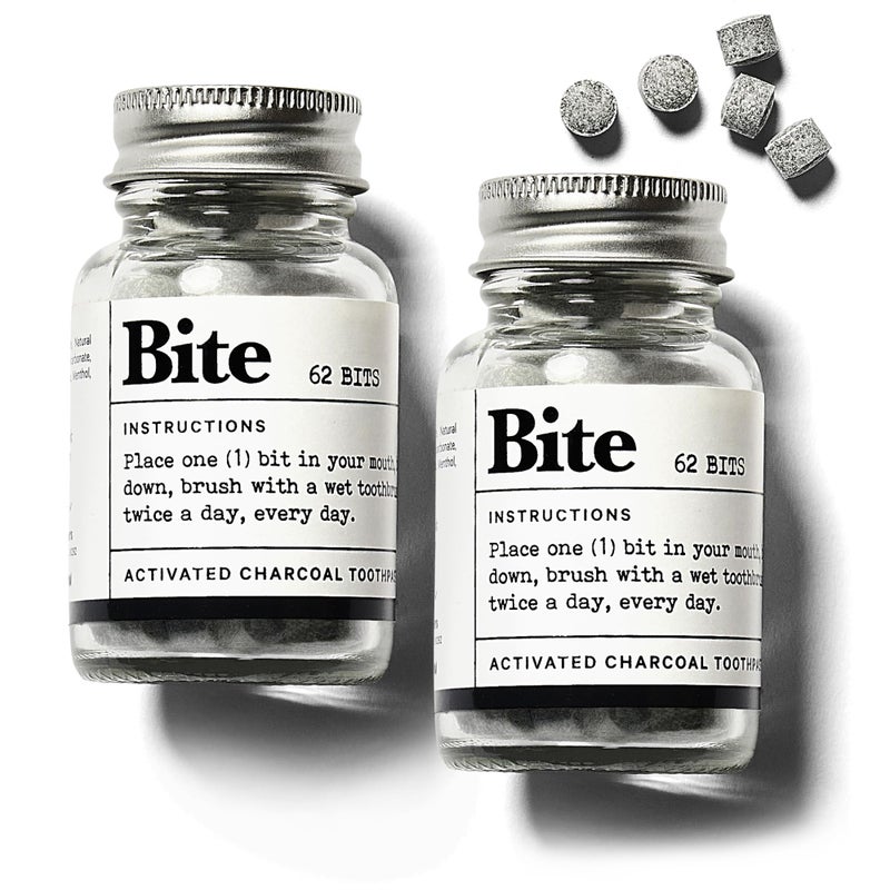 Bite Whitening Toothpaste Tablets â€“ 2 Months â€“ Fluoride Free, Nano Hydroxyapatite + Xylitol, Mint Charcoal â€“ Vegan, Cruelty-Free, Made in USA, Sensitive Teeth, Travel Size, (2 Bottles, 124 Tabs) - Image 1