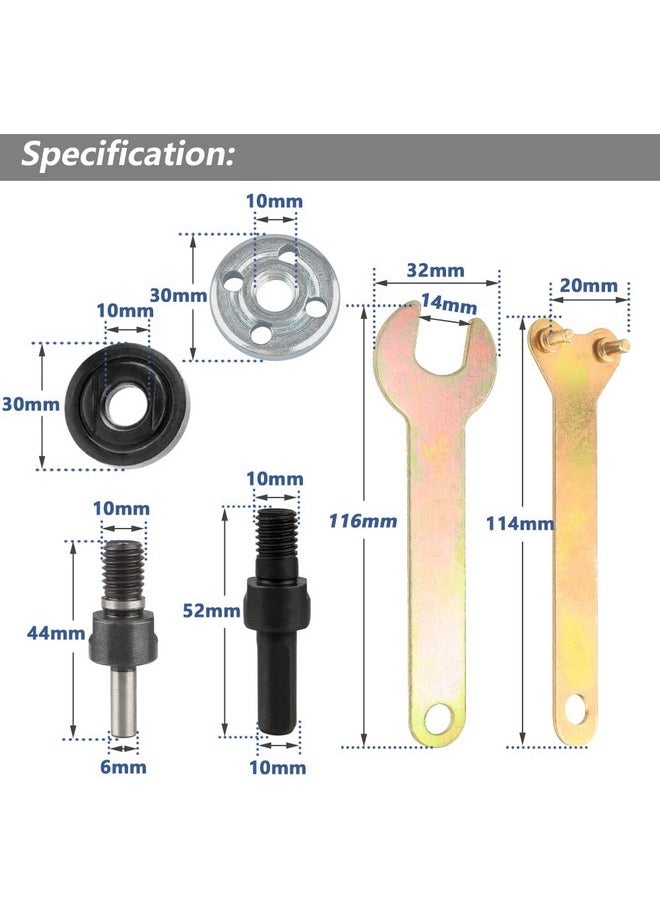 Yakamoz - Yakamoz Drill Angle Grinder Adapter with Flange Nut Parts Set, 6mm and 10mm Drill Arbor Mandrel Adaptor with 3 Set Replacement Grinder Flange Nuts and Spanner Wrench Conversion Tool - Image 1