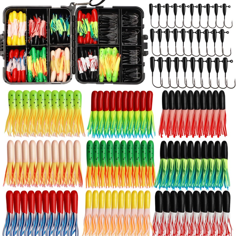 Dovesun 120pcs Tube Baits with Jig Heads Kit Soft Plastic Tube Baits 90Pcs 132oz 125oz 116oz 30Pcs Tube Jigs Crappie Lures Kit for Walleye Trout Bass Crappie - Image 2
