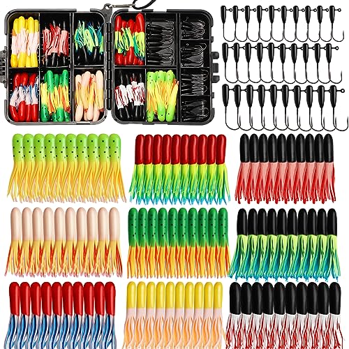 Dovesun 120pcs Tube Baits with Jig Heads Kit Soft Plastic Tube Baits 90Pcs 132oz 125oz 116oz 30Pcs Tube Jigs Crappie Lures Kit for Walleye Trout Bass Crappie - Image 1