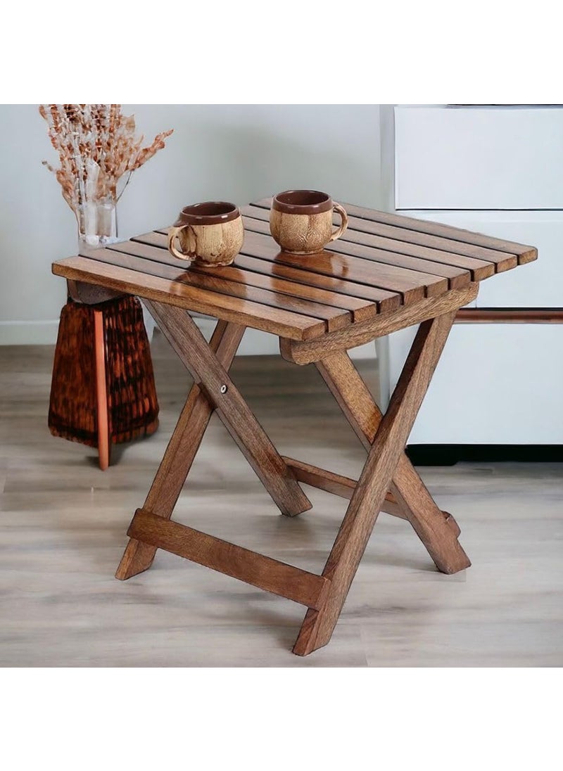 Raafi Raafi Foldable Mango Wood End Table Enhance Your Space with a Elegant Lightweight and Portable Move it Around Effortlessly Classic Brown Color Adds 