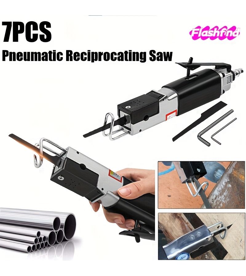 7 Pieces Alloy Pneumatic Reciprocating Saw With Europa Version Portable Air Cutting Saw No Need Electricity Compatible With Air Compressor Professional Grade Cutting Ability Sturdy Durable For Golden Flex Sheet Material - Image 1