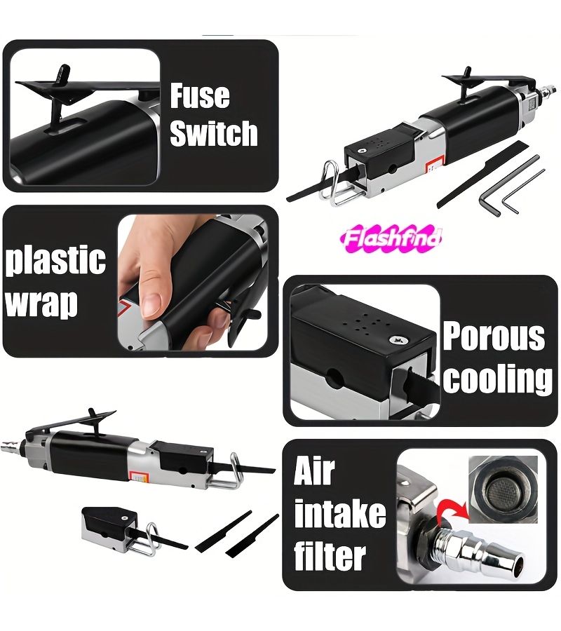 7 Pieces Alloy Pneumatic Reciprocating Saw With Europa Version Portable Air Cutting Saw No Need Electricity Compatible With Air Compressor Professional Grade Cutting Ability Sturdy Durable For Golden Flex Sheet Material - Image 2