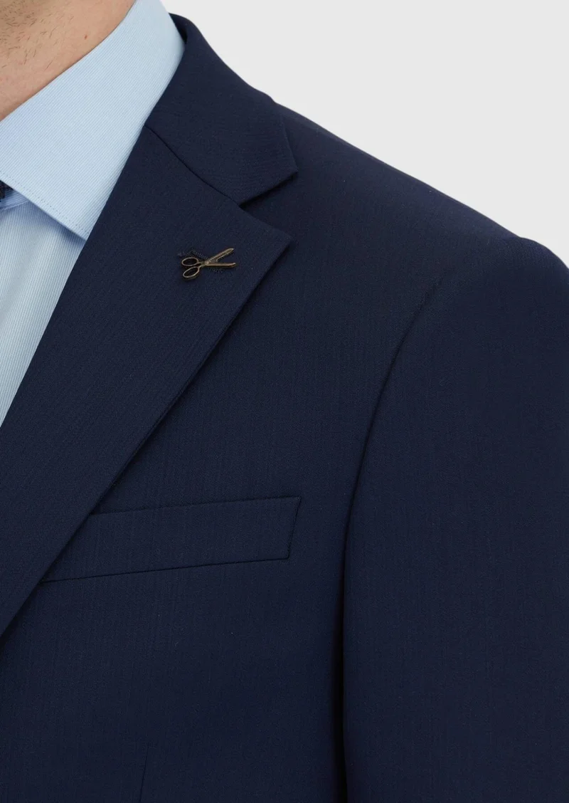 RAMSEY Navy Blue Micro Modern Fit Wool Blended Suit