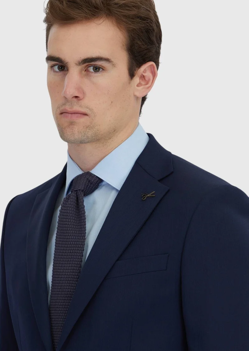 RAMSEY Navy Blue Micro Modern Fit Wool Blended Suit