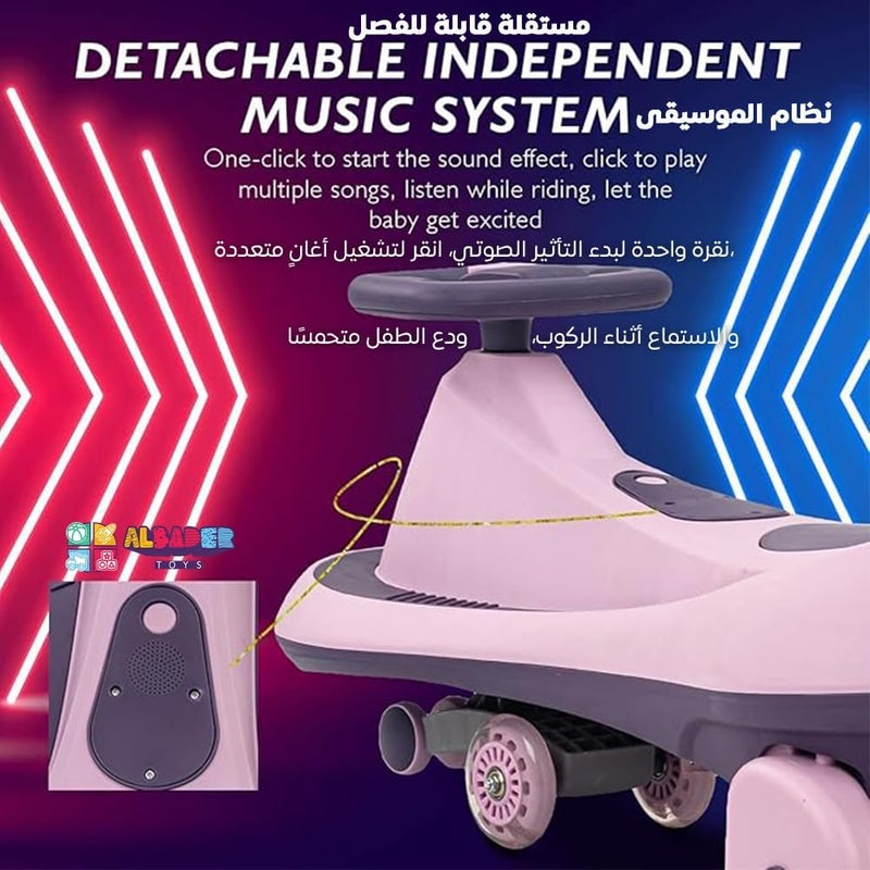 ALBADER Magic Swing Car - Kids' Push Ride-On Toy with Music & LED Lights (Pink) - Image 3