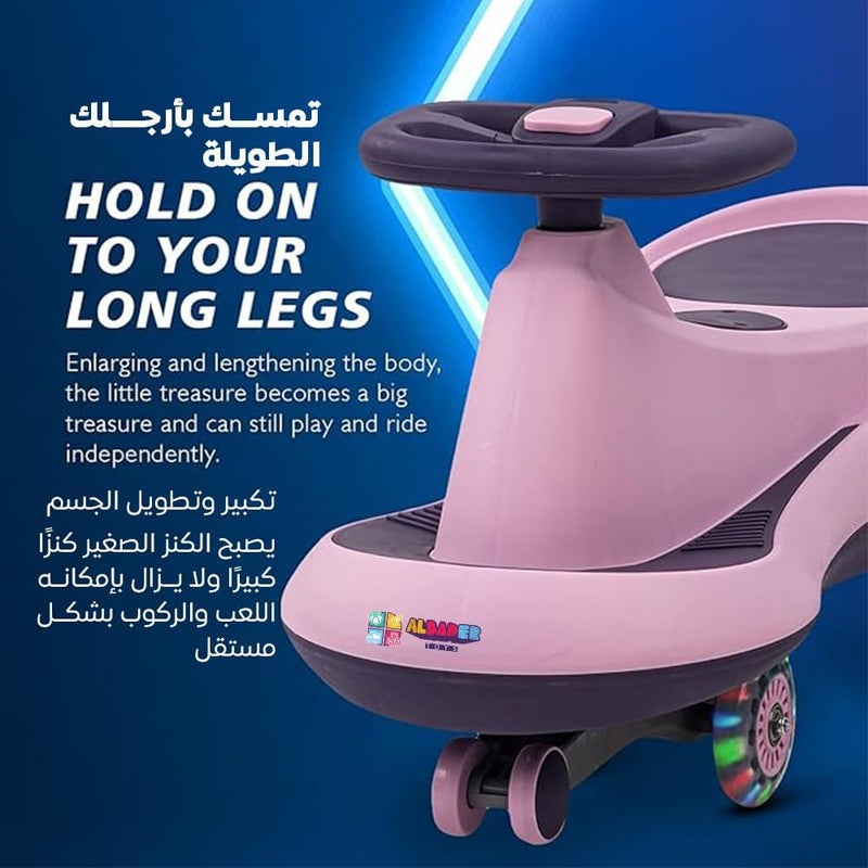 ALBADER Magic Swing Car - Kids' Push Ride-On Toy with Music & LED Lights (Pink) - Image 4