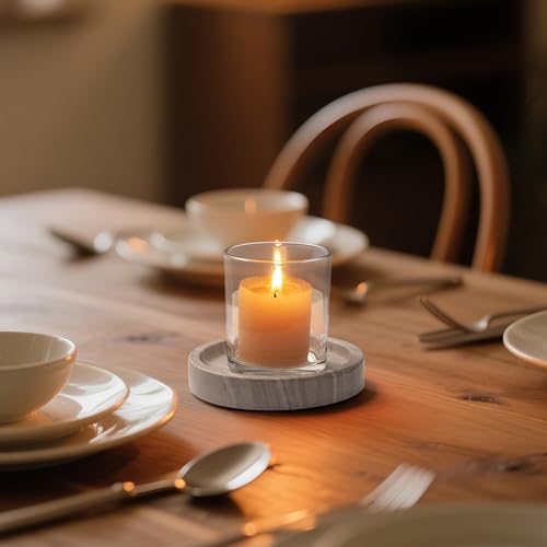 WORHE Candle Holders Italy Premium Natural Marble Candlestick Holder for Jar Pillar Candles Large Round Coaster Plate Jewelry Tray Centerpiece for Wedding Dining Table Home Decor Light Grey (WH074) - Image 5