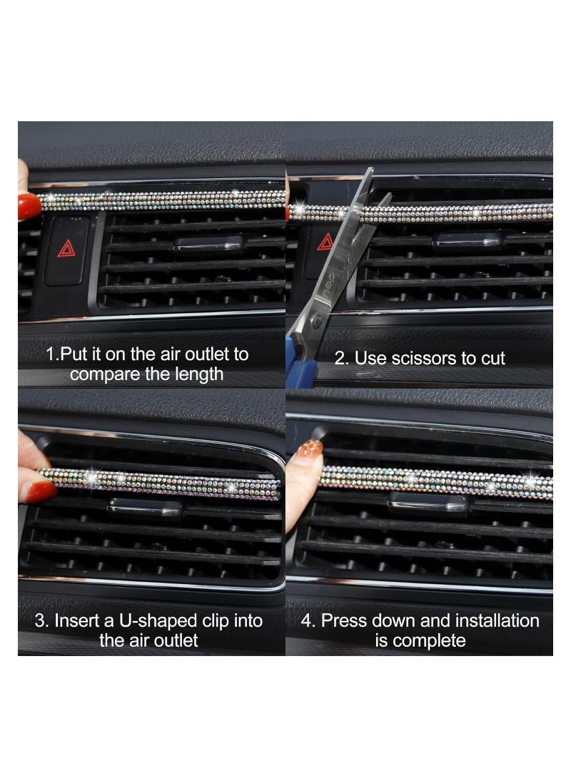 SOLARAE 10PCS Bling Car Air Vent Outlet Moulding Trim Car Air Conditioner Decoration Strip Self Adhesive Bling Rhinestone Diamond Car Interior Exterior Accessories for Women and Teens Colorful - Image 3
