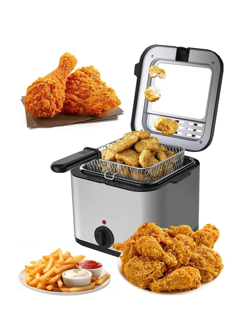 terrion 2.5L Visible Lid Deep Fryer for Home Use 1000W Fast Heating Oil Fryer with Adjustable Temperature, Anti-Splatter Design, Stainless Steel Electric Deep Fryer for Chicken, Fries, Snacks, Family Kitchen - Image 1