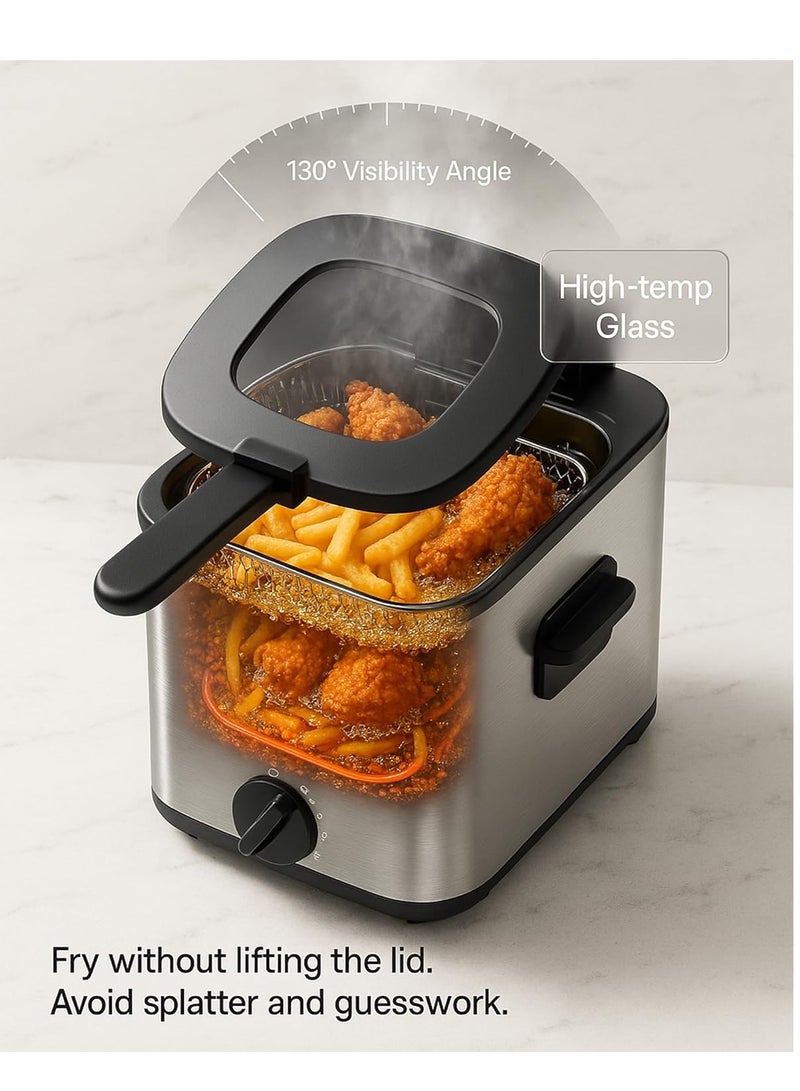 terrion 2.5L Visible Lid Deep Fryer for Home Use 1000W Fast Heating Oil Fryer with Adjustable Temperature, Anti-Splatter Design, Stainless Steel Electric Deep Fryer for Chicken, Fries, Snacks, Family Kitchen - Image 3