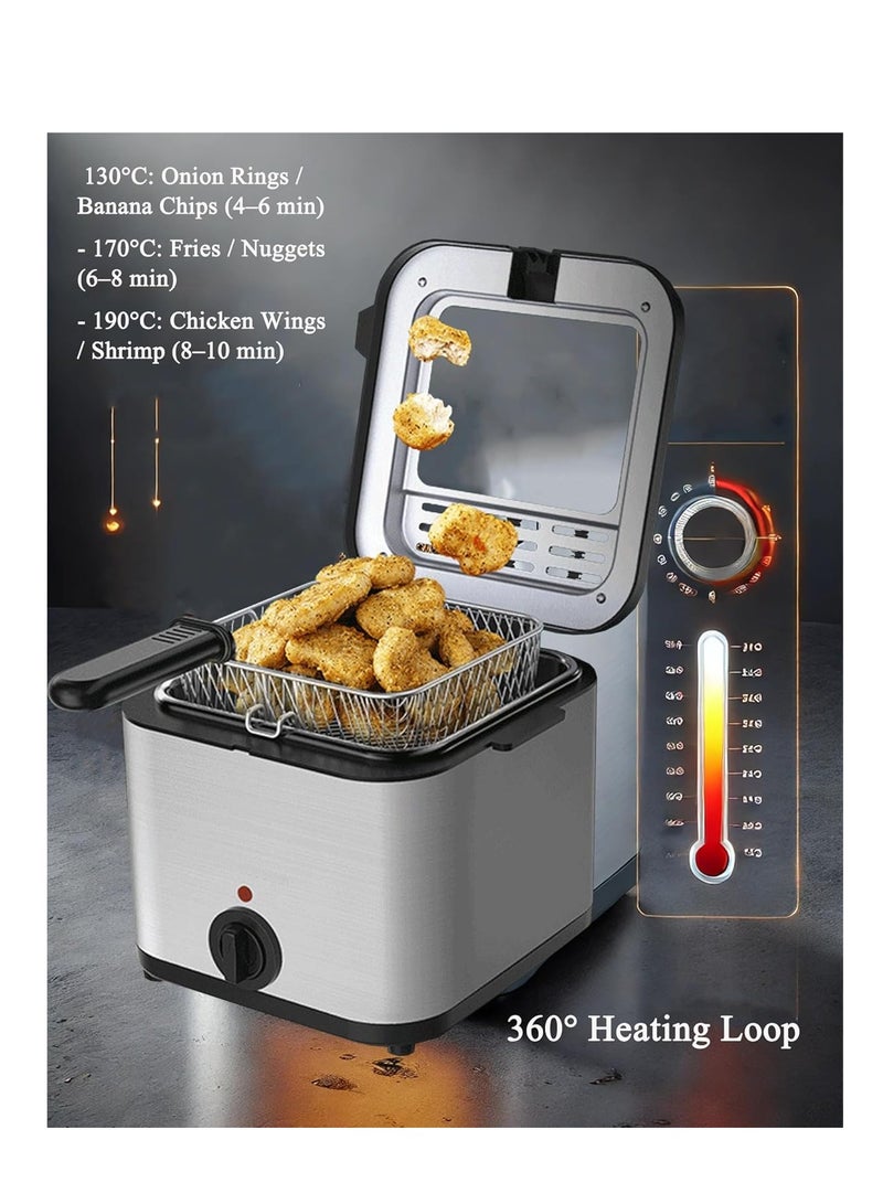 terrion 2.5L Visible Lid Deep Fryer for Home Use 1000W Fast Heating Oil Fryer with Adjustable Temperature, Anti-Splatter Design, Stainless Steel Electric Deep Fryer for Chicken, Fries, Snacks, Family Kitchen - Image 4
