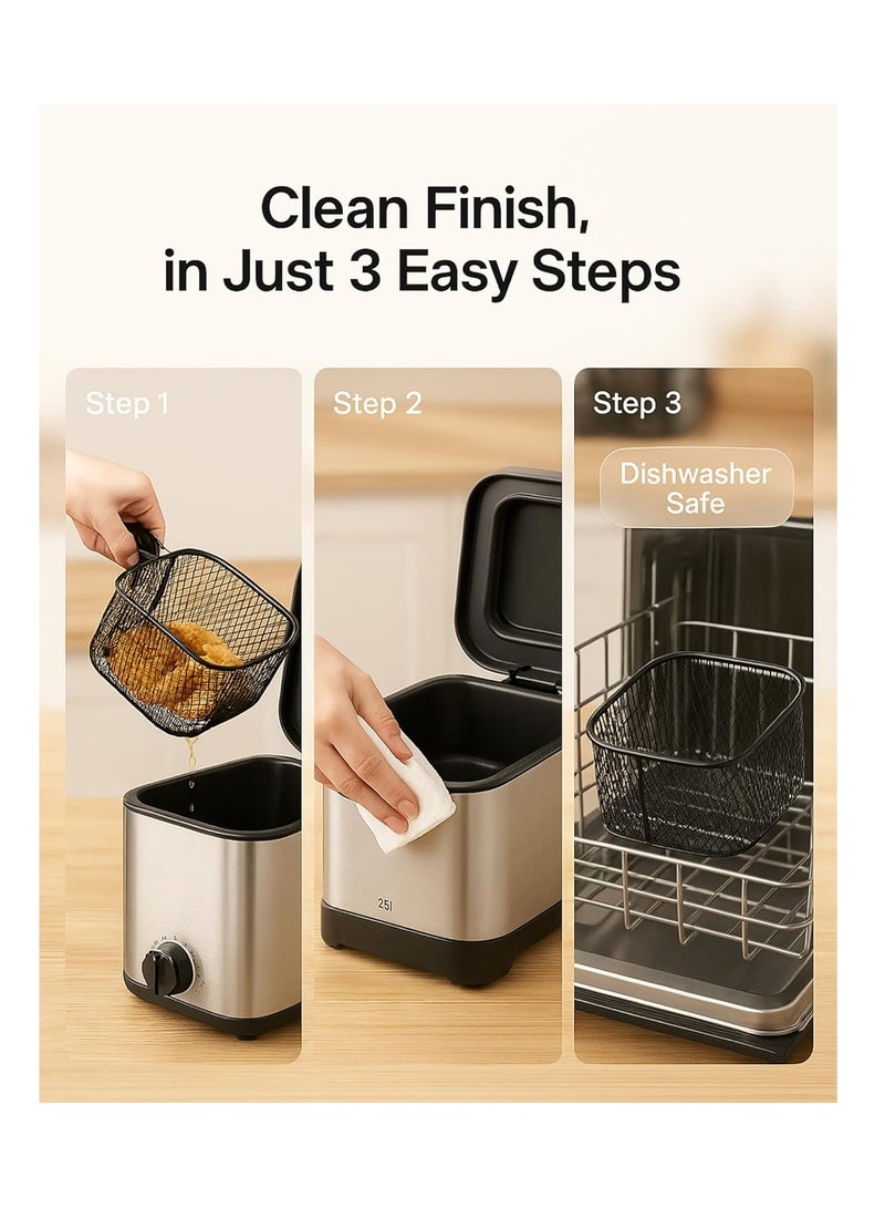 terrion 2.5L Visible Lid Deep Fryer for Home Use 1000W Fast Heating Oil Fryer with Adjustable Temperature, Anti-Splatter Design, Stainless Steel Electric Deep Fryer for Chicken, Fries, Snacks, Family Kitchen - Image 5