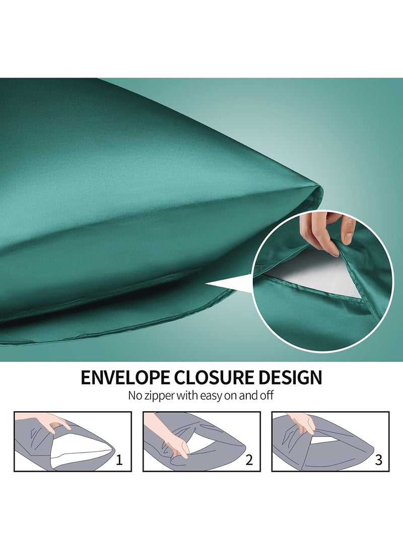 VITION Satin Silk Pillow Case Cover for Hair and Skin, Soft Breathable Smooth Both Sided Silk Pillow Cover Pair (Queen - 50 x 75cm - 2pcs - Hunter Green) - Image 2